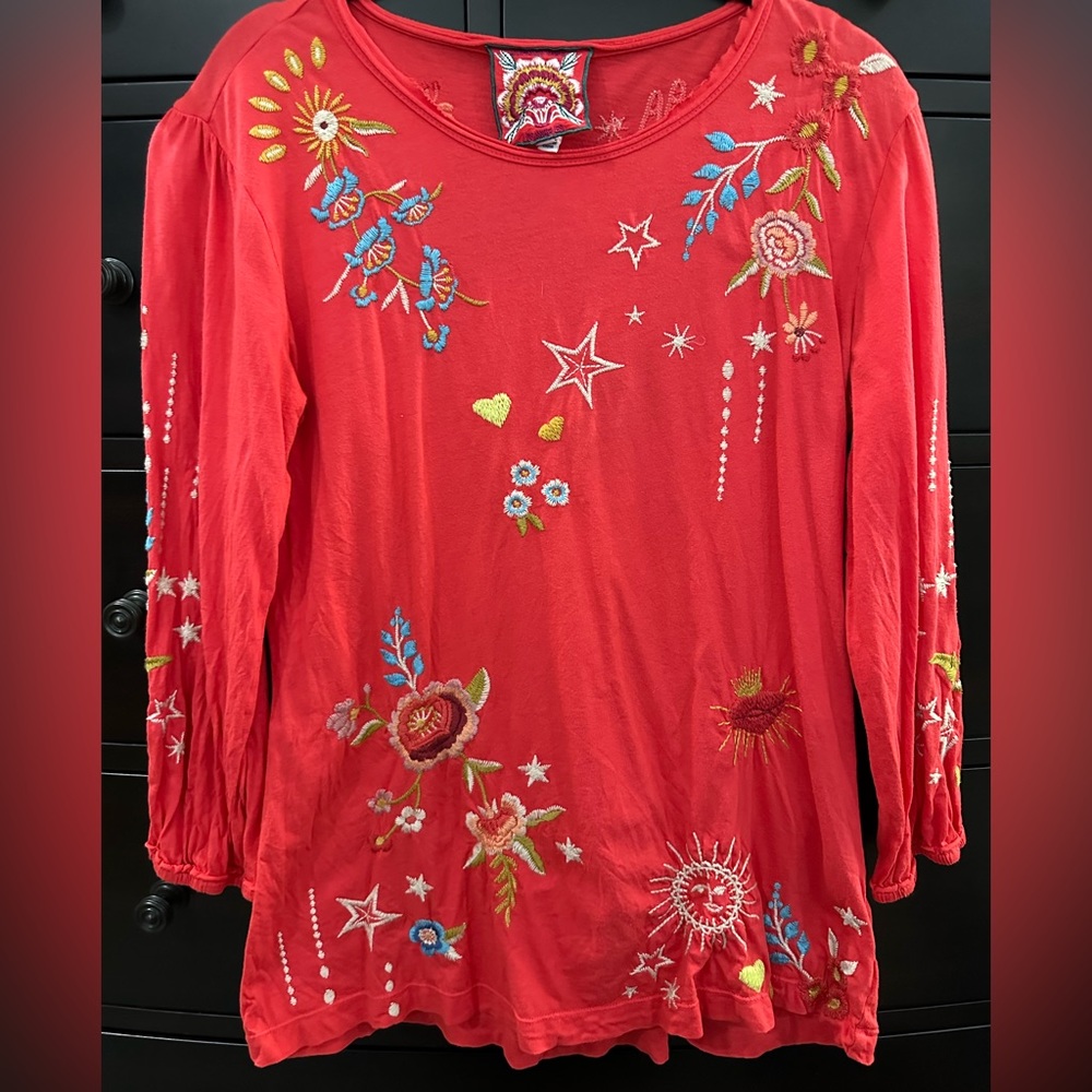 Johnny Was long puff sleeve cotton tee